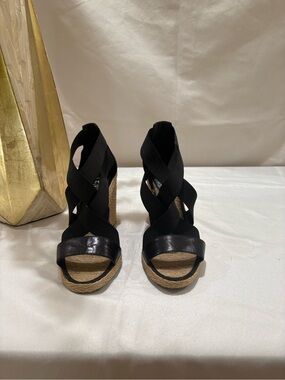 Lauren Ralph Lauren Black Crisscross Espadrille Wedge Sandals
